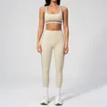 Ensemble de yoga beige 2 pièces avec liseré contrasté, brassière et legging taille haute - S / Soutien-gorge de sport + Leggings / Abricot Beige