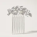 Elegante peineta de novia con diseño de hojas plateadas y brillantes diamantes de imitación - Plateado (Lujo Ligero)