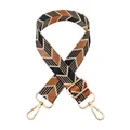 Adjustable jacquard shoulder strap with geometric arrow pattern and gold metal hooks - No.9 Gold Silk Black Brown Silver Buckle