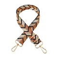 Adjustable crossbody bag strap with black, white, and brown geometric jacquard pattern - No.10 Gold Silk Beige Brown Silver Buckle