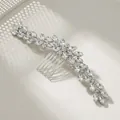 Silver bridal hair comb with marquise rhinestones and floral leaf design for weddings - Silver