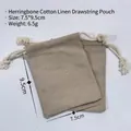 Herringbone pattern cotton linen drawstring bag in beige, size 7.5cm x 9.5cm - Beige Brown