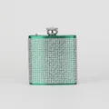 Dark green stainless steel hip flask fully covered with sparkling white rhinestones - 6oz / Painted Green Full Rhinestone 180ml