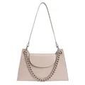 Beige chain square bag with textured finish and elegant flap design for women - Beige Grey