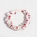 Soft cream-colored hair scrunchie with red floral pattern and elastic band - Flower Style / Beige Animal Print