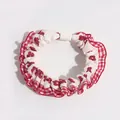 Elastic fabric scrunchie with red plaid edges and floral print pattern - Lace Flower Style / Red And White Plaid Floral