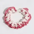Elastic scrunchie with red white plaid trim and red bow pattern print design - Lace Bow Style / Red White Plaid Bow