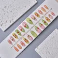 Pastel 3D ladybug and bee relief press-on nails with floral motifs set WY-143 - Mixed Size Pack / 3D Relief Strawberry Flower Style (WY-143)
