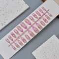 24pcs long almond press-on nails with pink gradient and white daisy floral art WY-139 - Gradient Floral Style (WY-139)