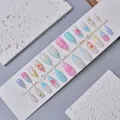 Summer press-on nails set with 3D floral accents and blue gradient design WY-141 - WY-141 / 10 Pieces In Xs Size