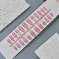 Detail of pink gradient press-on nails with 3D embossed flowers and pearl accents - WY-136 / 10 Pieces In Xs Size