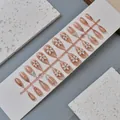 Press-on nail set featuring 3D white embossed flowers and gold stars on nude pink base - Full Box Set / Nude Pink 3D Flower gold Star Style (WY-128)