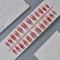 Pink and red almond press-on nails with red butterfly and gold texture art - Full Box Set / Pink Red Butterfly Gold Pattern Style (WY-122)