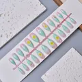 Almond press-on nails with 3D flowers and pearls in pink and green gradients - 3D Yellow Flower Ocean Style (WY-120) / Multi-piece Box Set