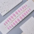 Pink and white gradient almond press-on nails with 3D floral accents and rhinestones - WY-117 / 10 Pieces In Xs Size