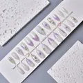 WY-112 3D floral press-on nails with purple gradient, pearls and gold butterfly - WY-112 / 10 Pieces In Xs Size