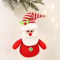Pendaglio Babbo Natale in maglia con cappello a strisce rosse e campanello d'oro - Ciondolo Babbo Natale