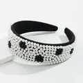 Diadema barroca de terciopelo con elegantes perlas blancas y negras estilo retro - Perla con Lunares Blanco y Negro / Negro & Blanco