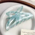 Grande pince à cheveux papillon bleu clair effet marbré en acétate au design élégant évidé - Cyan Fumé 10.5CM
