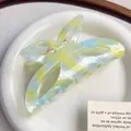 Pince à cheveux papillon élégante avec motif de texture en acétate jaune et bleu - Bleu Vert Scintillant 10.5CM