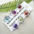 Detailansicht bunter 4cm Haarklammern im Blumendesign mit schimmerndem Finish - Transparenter Irisierender Metallperlen Stil (Galvanisiert Set 25)