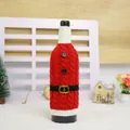 Knitted Santa Claus wine bottle cover with red festive stripes for Christmas decor - Belt Style