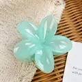 Cute mint green flower hair claw clip with semi-transparent five-petal floral design - 8cm / Cyan