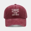 Detailed embroidery of slogan on burgundy vintage washed cotton baseball cap - 40 Years Old / Burgundy