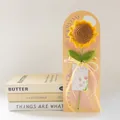 Handmade crochet sunflower with yellow petals on gift card with a silk ribbon bow - Sunflower