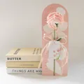 Pink and white handmade crochet carnation on gift board with Mother's Day card - Carnation Gradient Pink