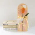 Handmade crochet orange tulip bouquet with gift card and ribbon for Mother's Day - Orange Closed Tulip