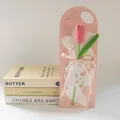 Handmade crochet pink tulip flower with decorative gift card and Mother's Day tag - Closed Deep Pink Tulip