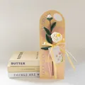 Handmade white crochet camellia bouquet in a yellow gift box for Mother's Day - Camellia White