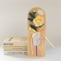 Handmade crochet yellow flower with gift card and ribbon for Mother's Day - Camellia Yellow