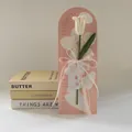 Handmade crochet white tulip with pink EveryDay backboard and Mother's Day gift tag - White Closed Tulip