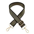 Adjustable wide shoulder strap with black and gold herringbone pattern and metal hooks - Black Gold Thread Arrow