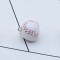 Miniature baseball keychain with white faux leather and classic red stitching detail - 2cm white baseball accessory (with studs) - studs included