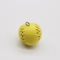 Mini yellow softball keychain variant with red stitching and silver metal ring - 2cm baseball accessories - yellow (with spikes)