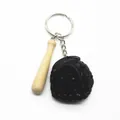 Baseball keychain variant with natural wood bat and black leather glove charm - 3.8cm black sleeve + short stick (buckle)