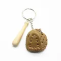 Three-piece baseball keychain with wooden bat and brown leather glove pendant set - 3.8cm khaki cover + short stick (buckle)