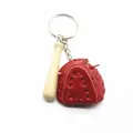 Three-in-one baseball keychain with red leather glove and wooden bat pendant - 3.8cm red set + short (button)