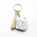 3-in-1 baseball keychain featuring a mini wooden bat and white faux leather glove pendant - 3.8cm white set + short stick (buckle)