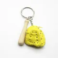 Three-piece baseball keychain with yellow mini glove and wooden bat pendant set - 3.8cm yellow sleeve + short stick (buckle)