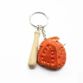 Baseball keychain featuring a miniature wooden bat and an orange PU leather glove charm - 3.8cm orange sleeve + short stick (buckle)