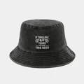 Detailed texture of charcoal grey washed cotton bucket hat with 40th birthday embroidery - 40th Birthday Style / Black