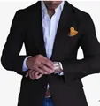 Slim fit black blazer for men featuring a two-button closure and yellow pocket square - 3XL / Black