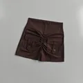 Short de yoga froncé taille haute marron foncé avec poches latérales et boutons - Café