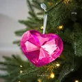 Magenta Acryl-Herzanhänger mit Diamantschliff für den Weihnachtsbaumschmuck - Herz-Anhänger / Rosarot