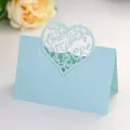 Light blue heart laser cut table card with One Love text and pearl finish - Pearl Pale Blue