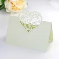 Elegant cream white laser cut heart table card with One Love text and pearlescent finish - Pearl Off-White (Emerald Sparkle)